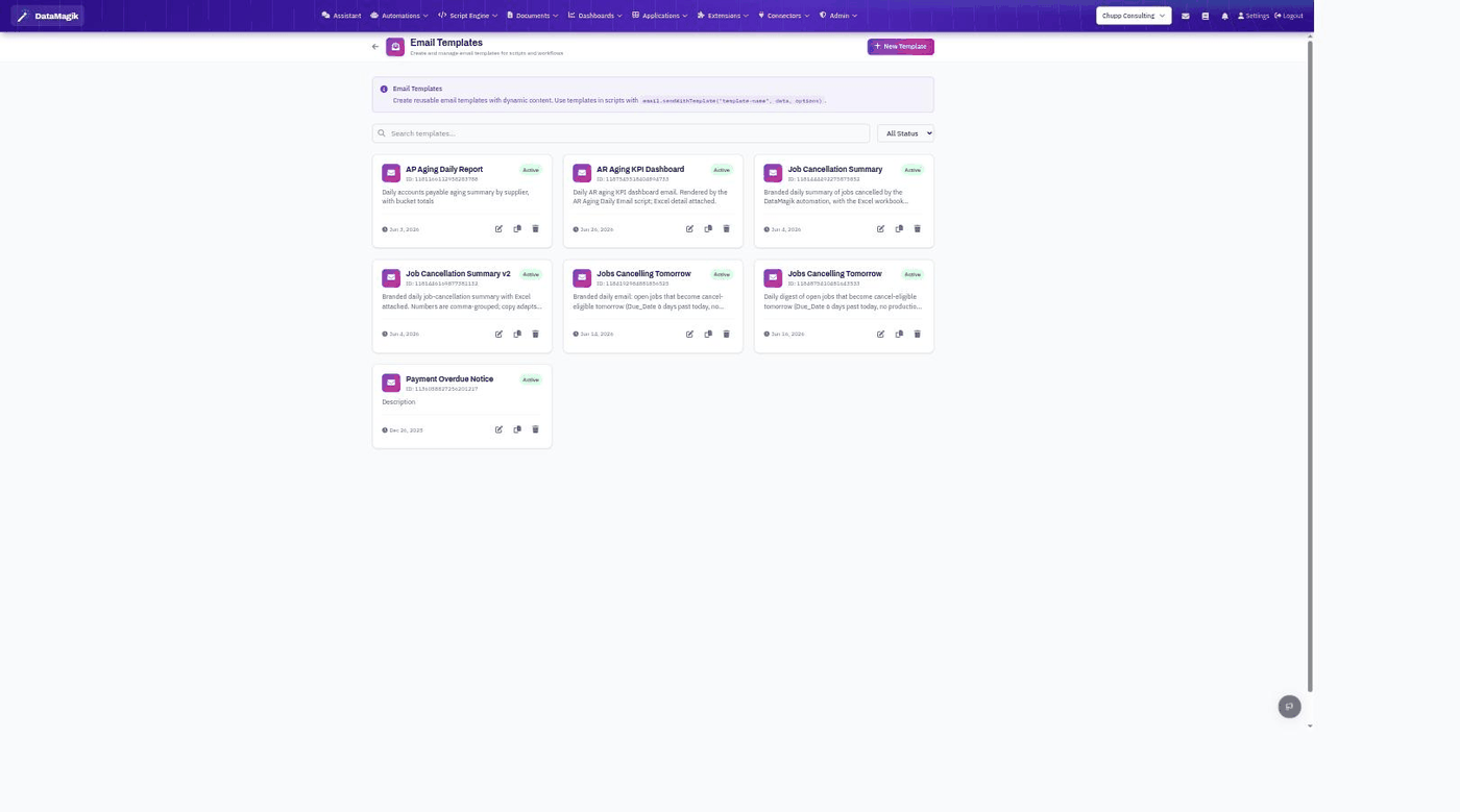 The Email Templates page