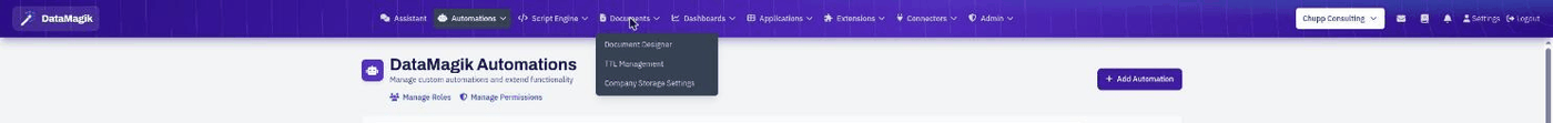 Opening the Documents menu reveals its pages