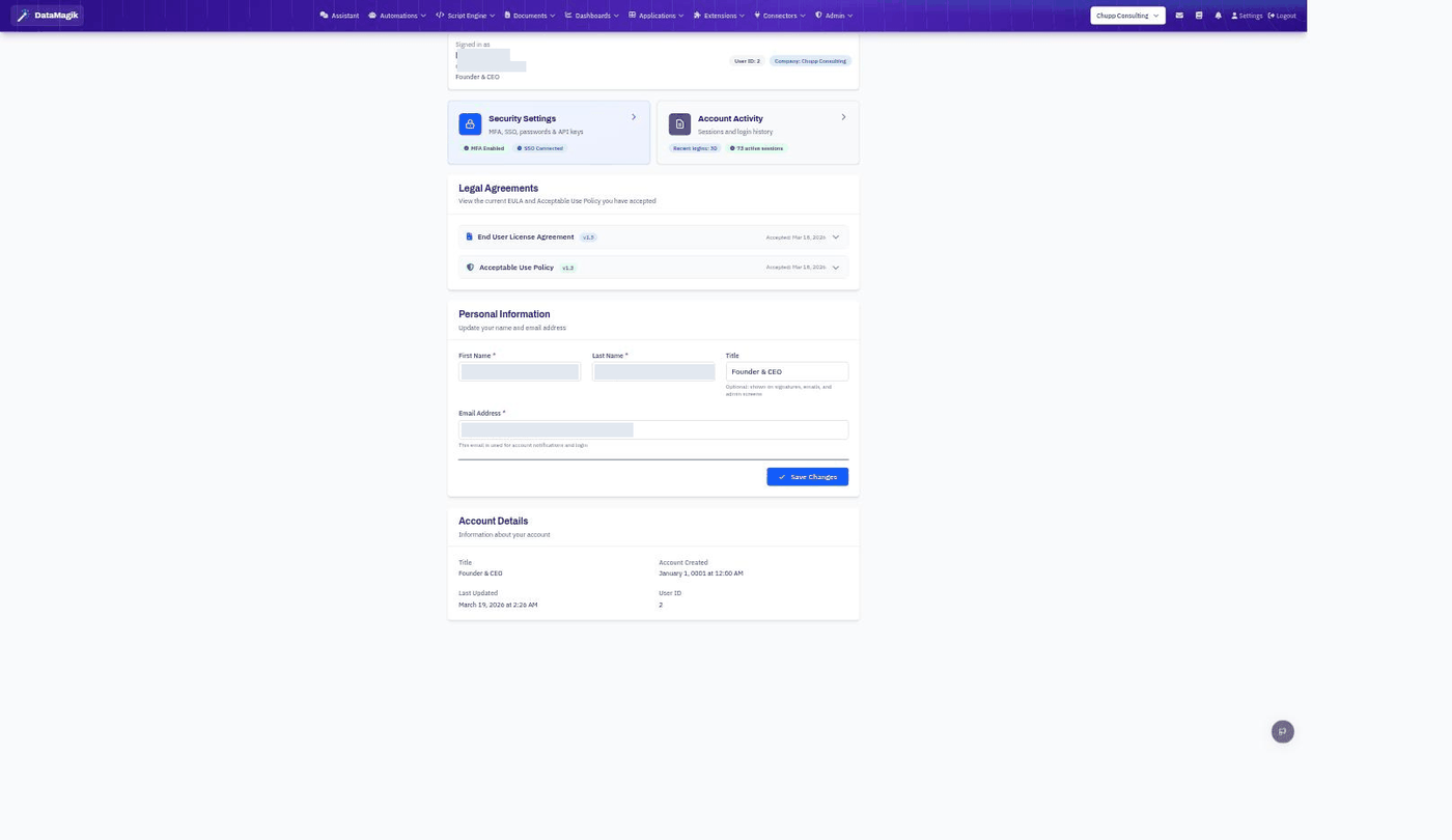 The user profile and account page (personal details redacted)